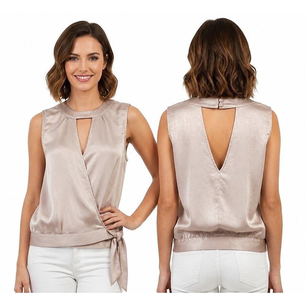 Express New Champagne Pink Satin Wrap Top Small Sleeveless Cutout Tie Side Party